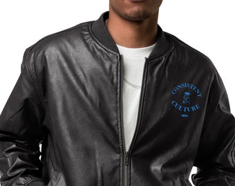 Leather Bomber Jacket (Black/Blue)