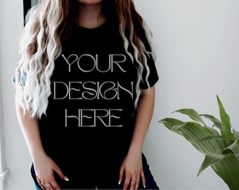 Bella Canvas 3001 Mockup, Bella Canvas Zwart Oversized Shirt Mockup, Tshirt Mockup, Boho Bella Canvas, Vrouwelijk Model Mock up Mockup