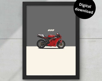 Ducati 916 SPS 24 X 36 Inch (2ft X 3ft) Art Print Signed by Nathan