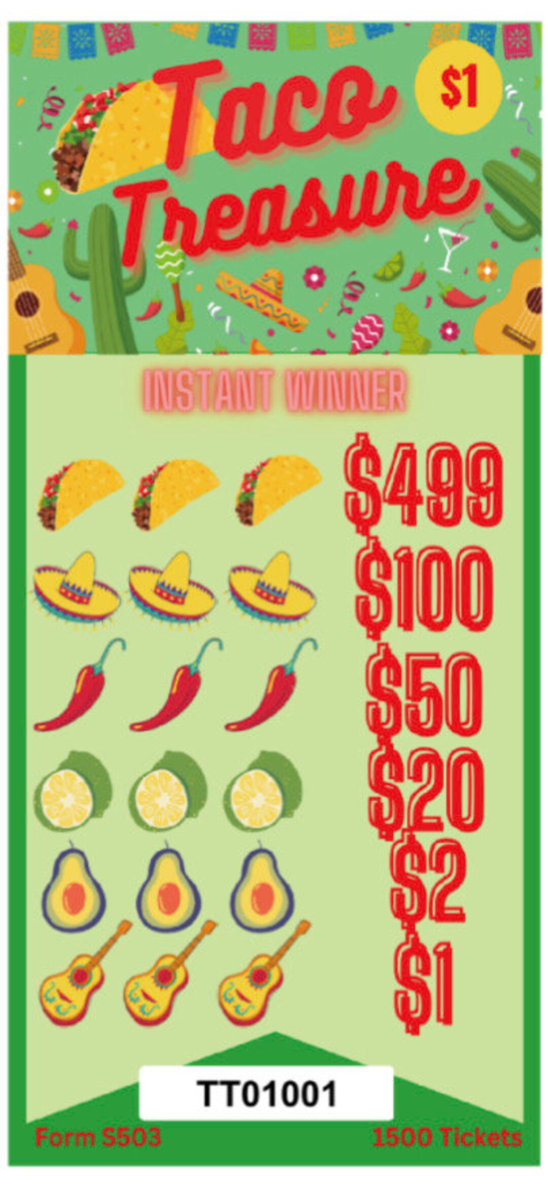 1500 Pull Tabs Taco Treasure 5 Window Etsy