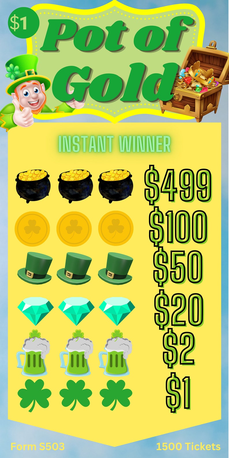 1500 Pull Tabs Pot of Gold 5 Window Etsy