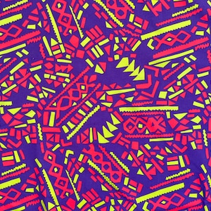 1.8 Yards Missbrenner Neon Pink, Green & Purple Apparel Fabric | 61x65 | 1980&#39;s Style Non Stretch Cotton Blend