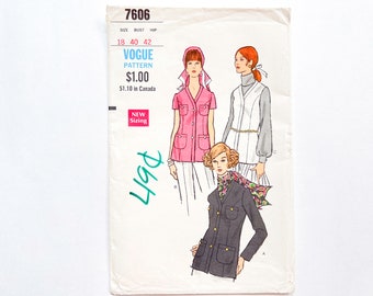 Vogue 7606 Vintage Women's Semi Fitted Jacket or Cardigan | Size 18, Bust 40 | 1960's or 70's Sewing Pattern, Uncut FF