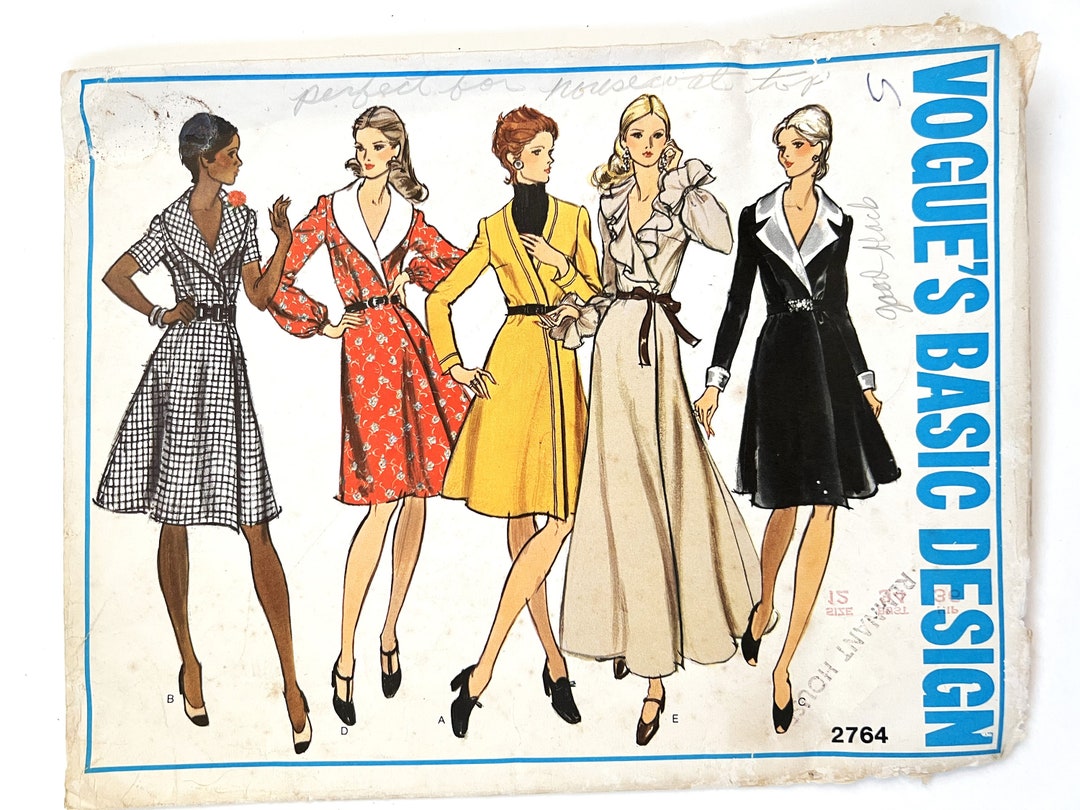 Vogue Basic Design 2764 Vintage Women's Wrap Dresses | Size 12, Bust 34 ...