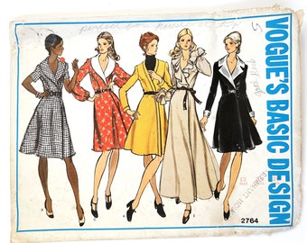 Vogue Basic Design 2764 Vintage Wikkeljurken voor dames | Maat 12, buste 34 | Naaipatroon uit de jaren 70, knippen