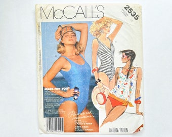 McCall's 2535 Vintage Women's One Piece Bathing Suit | Size 14, Bust 36 | 1980's Swimsuit Sewing Pattern, Uncut FF