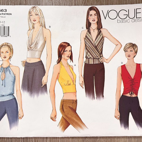 Vogue Basic Design 2563 Vintage Women's Halter Tops | Sizes 8, 10, 12 | Easy Sewing Pattern, Partially Cut & Complete