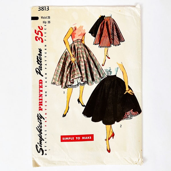 Simplicity 3813 Vintage Women's Full Circle Skirt & Petticoat | Waist 26, Hip 35 | 1950's Easy Sewing Pattern, Uncut