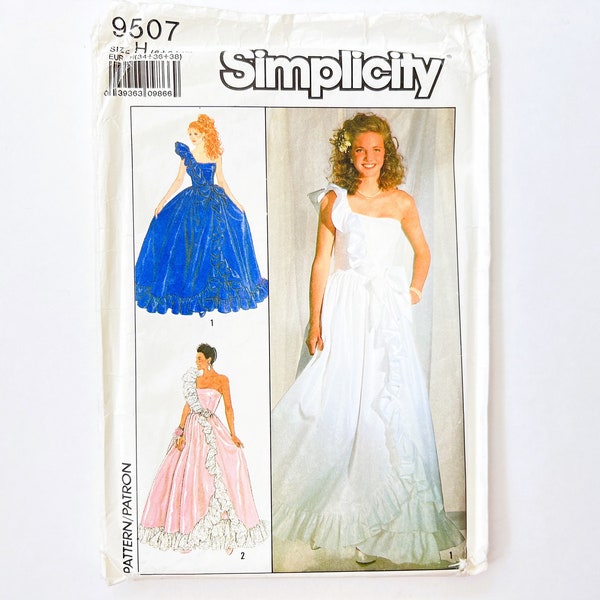 Simplicity 9507 Vintage Women's Formal Dress w/ Asymmetrical Ruffles & Petticoat | Sizes 6, 8, 10 | 1980's Sewing Pattern, Uncut FF