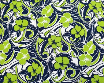 Green & Blue Tropical Flowers Cotton Fabric | 41" Wide | For Apparel, Quilting, Home Decor Sewing
