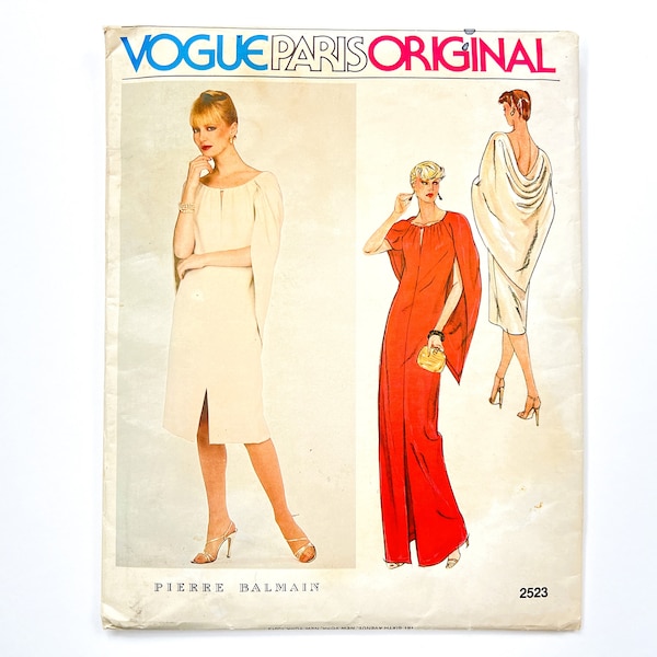 Vogue Paris Original 2523 Vintage Women's Evening Dress & Cape | Size 14, Bust 36 | 1980's Pierre Balmain Sewing Pattern, Uncut FF