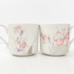 Vintage Mikasa Tempo Eighty Acacia Mugs | Pastel Pink & Purple Floral Drinkware for Coffee, Tea