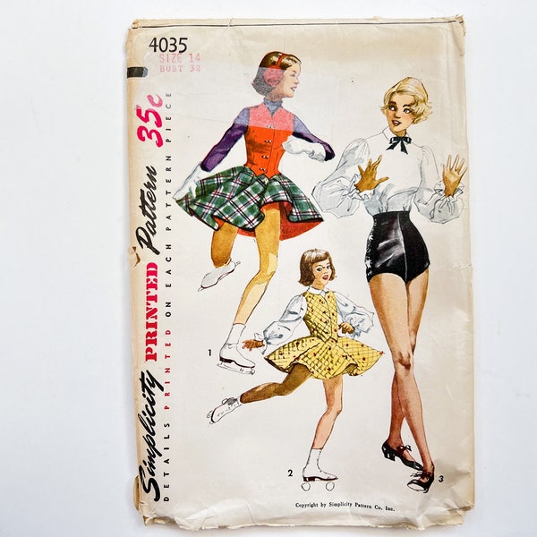 Simplicity 4035 Junior's and Misses' Tap Dance Shorts, Blouse, & Skating Outfit | Size 14, Bust 32 | 1950's Sewing Pattern, Uncut