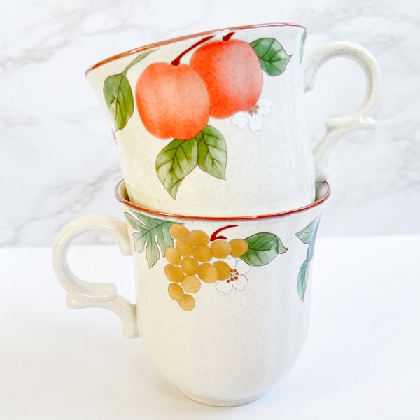 Vintage Mikasa Country Classics Fruit Panorama Mugs for Coffee or Tea | Set of 2 | Rustic Farmhouse Style | Housewarming Gift Idea