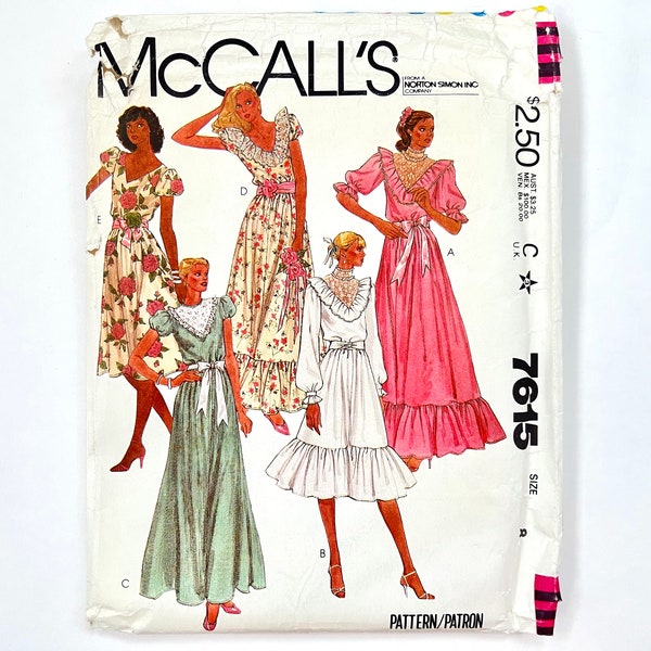 McCall's 7615 Vintage Women's Pullover Flared Dress | Size 8, Bust 31.5 | 1980's Cottagecore - Boho Sewing Pattern, Cut & Complete