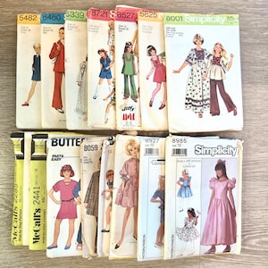 Vintage Lot of 15 Girls & Boys Sewing Patterns, Size 12 | Simplicity, Butterick, McCall&#39;s, 1960&#39;s-80&#39;s | Dresses, Coats, Pants, PJs