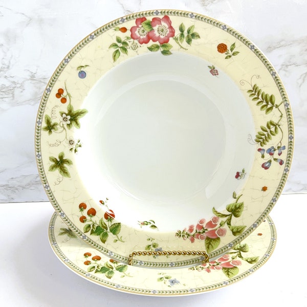 Vintage Wedgwood Fleur Strawberry Rose Large Rim Soup Bowls | Set of 2 | Floral Porcelain Dinnerware