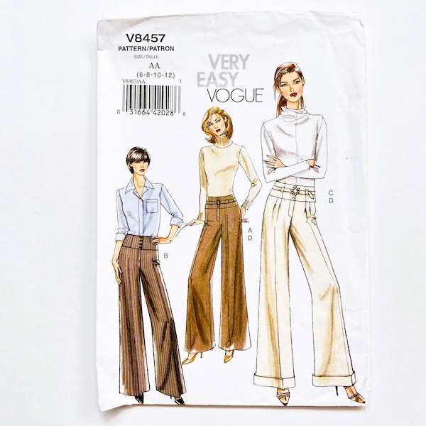 Vogue 8457 Women's Fitted or Loose Fitting Flared Pants | Sizes 6, 8, 10, 12 | Very Easy Sewing Pattern, Uncut FF