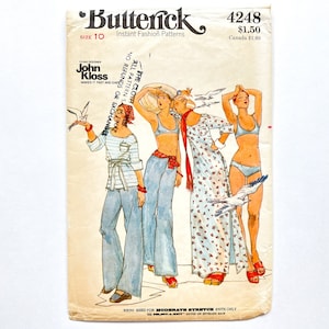 Butterick 4248 Vintage John Kloss Women&#39;s Cover Up, Pants, Bikini & Belt | Size 10 | 1970&#39;s Sewing Pattern, Partially Cut, Complete