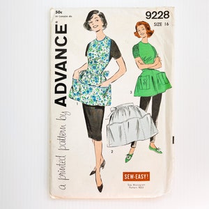 Advance 9228 Vintage Women&#39;s Cobbler Apron with Bib | Size 16, Bust 36 | 1950&#39;s Sewing Pattern, Cut Complete
