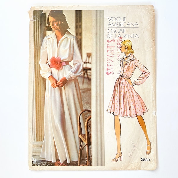 Vogue Americana 2880 Vintage Oscar de La Renta Women's Evening Dress | Size 12, Bust 34 | 1970's Sewing Pattern, Cut with Label