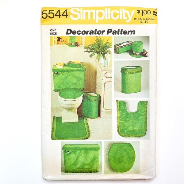 Simplicity 5544 Vintage Plush Bathroom Accessories | 1970's Sewing Pattern for Toilet Seat Cover, Rug, Trash Can & Tissue Box