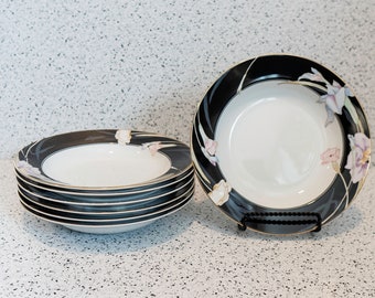 Vintage Mikasa Charisma Black Floral Bowls | Set of 2 | Soup, Salad, Cereal