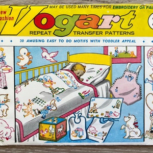 Vogart 705 Vintage Transfer Pattern for Embroidery or Painting | Farm Animals, Cats & Dogs | Toddler/Kids Clothing, Bedding, Kitchen Decor