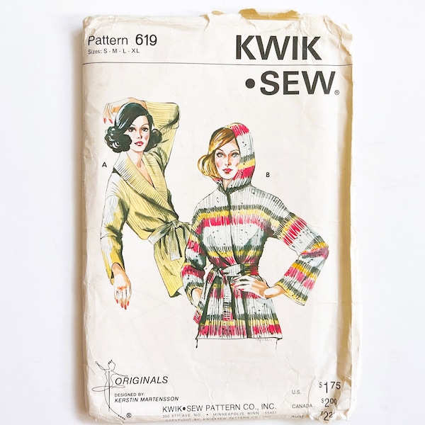 Kwik Sew 619 Vintage Women's Wrap Cardigan w/ Hood | S, M, L, XL | 1970's or 80's Sewing Pattern, Cut Complete