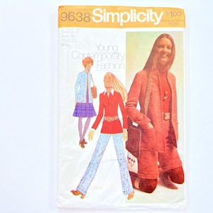 Simplicity 9638 Vintage Women&#39;s Pants, Shorts, Skirt & Jacket | Size 14, Bust 36 | 1970&#39;s Sewing Pattern, Uncut FF