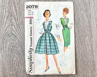 Simplicity 3079 Vintage Women's Jumper with Two Skirts & Blouse | Size 12, Bust 32 | 1950's Sewing Pattern, Cut, Complete