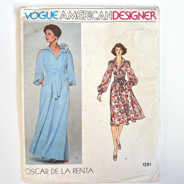 Vogue American Designer 1281 Vintage Oscar de La Renta Women's Dress | Size 10 | 1970s Sewing Pattern, Uncut