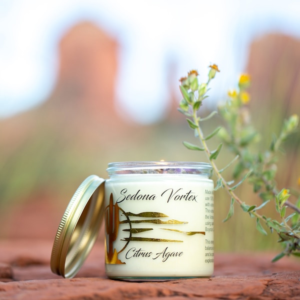 Highly Fragrant Soy Wax - Sedona Red Rock Vortex Sand - Amethyst - Sage  - Crystal Infused Aromatherapy Candle