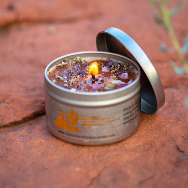 Highly Fragrant Soy Wax - Sedona Red Rock Vortex Sand - Amethyst - Sage  - Crystal Infused Aromatherapy Candle