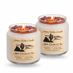 Confezione da 2 grandi - Candela Sedona Vortex - Cera di soia per aromaterapia con ametista, quarzo e salvia