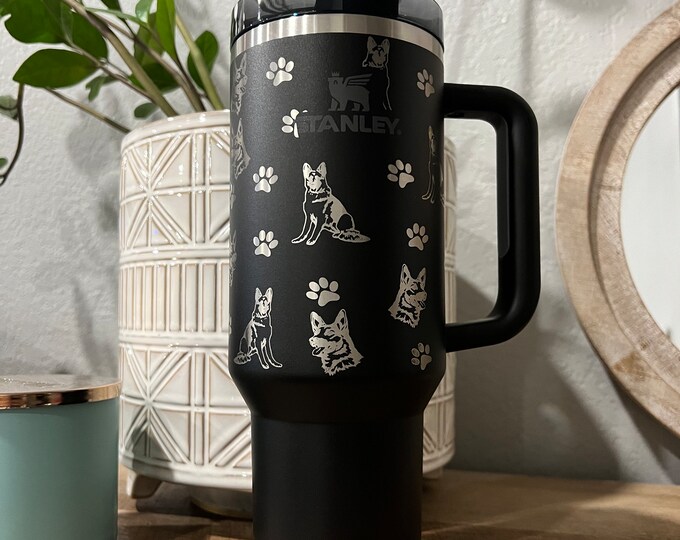 Stanley Tumbler | laser engraved | half design | German shepherd & paw prints