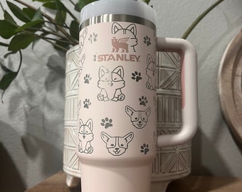 Stanley Tumbler | laser engraved | half design |  Corgi & paw prints