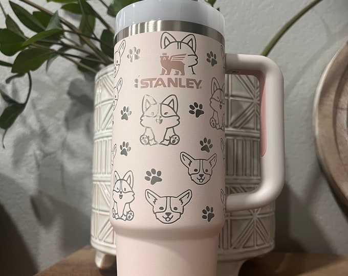 Corgi & paw prints | Tumbler | laser engraved | half design
