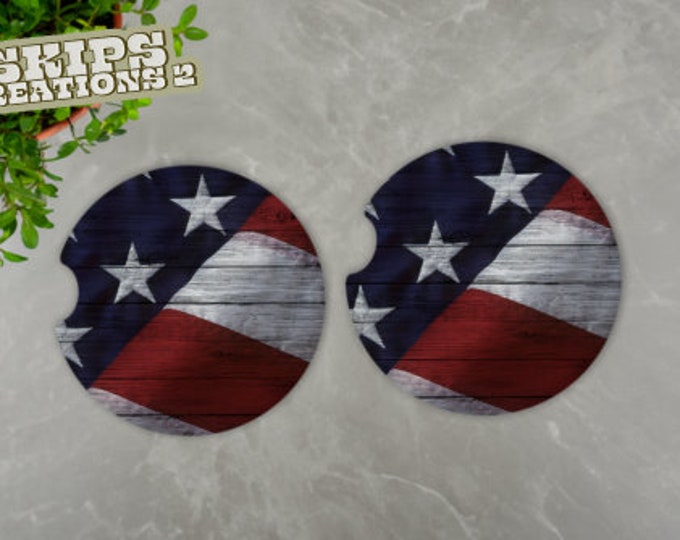 Car Coasters | American Flag | Close Up | Pack Of 2