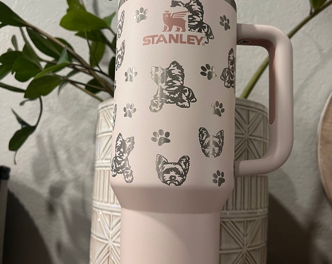 Stanley Tumbler | laser engraved | half design |  Yorkie & paw prints