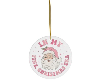 Ceramic Ornament | Pink Christmas | Retro Santa