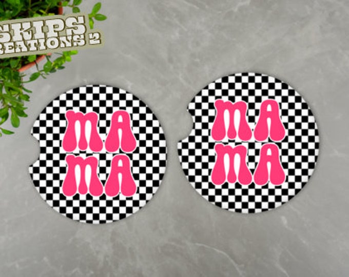Car Coasters | Checkered | Mama | Pack Of 2
