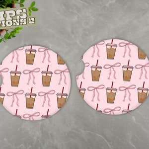 Car Coasters | Iced Coffee & Pink Bows | Pack Of 2