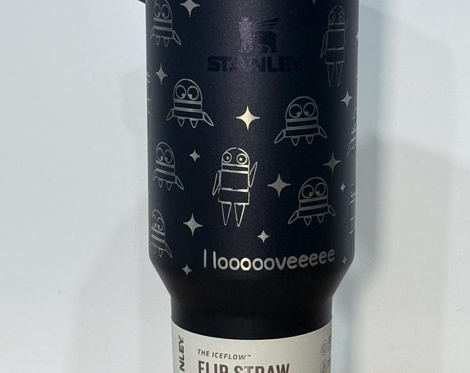 Robots | I looooveeeee | Tumbler | laser engraved | half design
