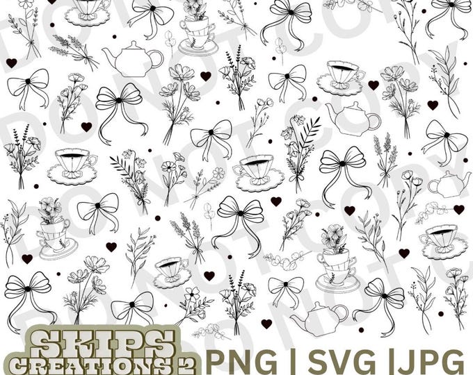 Floral & tea cups | high noon | svg | png | jpg | digital | 40oz wrap