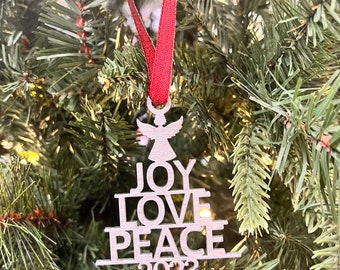 Joy Love Peace ornament | wood | 2023