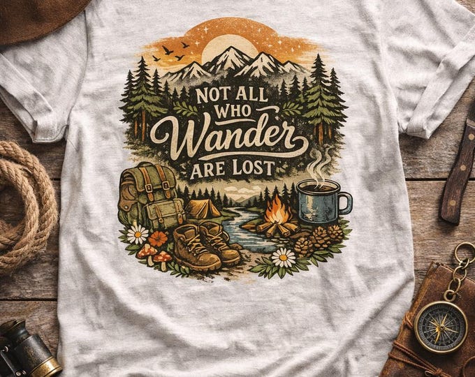 DIGITAL PNG/JPG -Not All Who Wander Are Lost – Vintage Camping, Adventure Graphic, Hiking Lover Gift, Rustic Outdoor