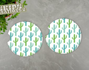 Car Coasters | Saguaro Cacti | Blue & Green | Pack Of 2