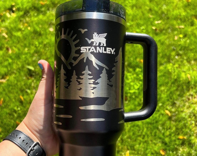 Mountains | Outdoors | Fresh Air | Tumbler | laser engraved | half design