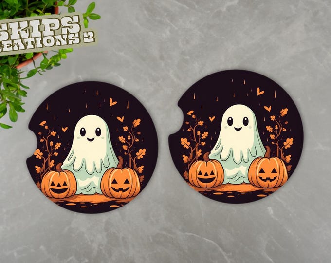 Cute Halloween Coasters | Car Coasters | Cute Halloween Ghost | Pack Of 2